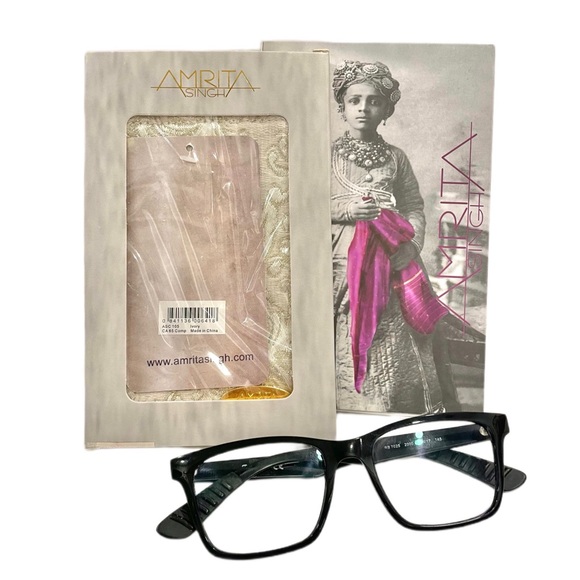 AMRITA SINGH Beijing Eyewear Case Cream/Gold Silk Damask With Box - Picture 9 of 10